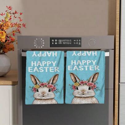 2/4/48pcs Easter Series Colorful Eggs, Chicks, Bunnies, Pink Hydrangea, White Cherry Blossom, Green Leaves Printed Kitchen Towels - Super Soft, Highly Absorbent Polyester Dish Towels & Hand Towels, Ideal For Holiday Decor, New Year Gifts, Kitchen Decor, Party Decorations.