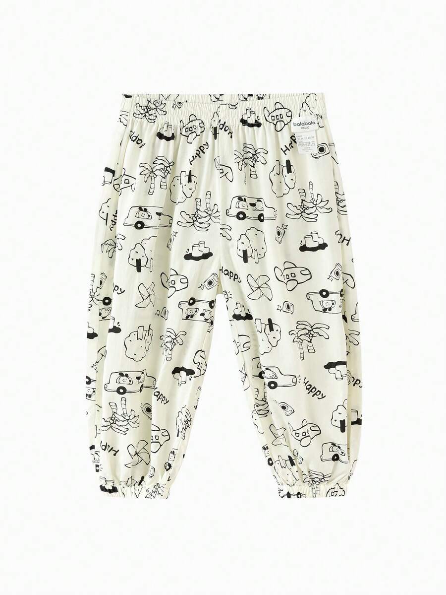 Balabala Kids Casual Pants, Boys & Girls, All-Over Print, Elastic Cuff Lantern Pants Summer 2026 - White and Black - View 1