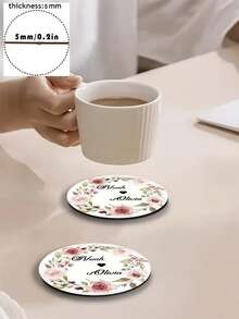 1/2/4/6/10 Pc  Personalized Custom Names: Handmade Round Wooden Coasters, Wedding Coasters | Custom Name Wreath Design, Ideal For Weddings, Table Decorations, Wedding Favors, Gifts, And Valentine's Day Decorations - Beige - View 5