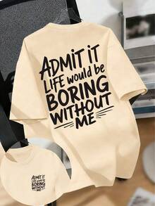 Tween Boy Slogan Print T-Shirt, Suitable For Boys Outdoor Sports, Boys Spring/Summer Casual Versatile Top - Apricot - View 5
