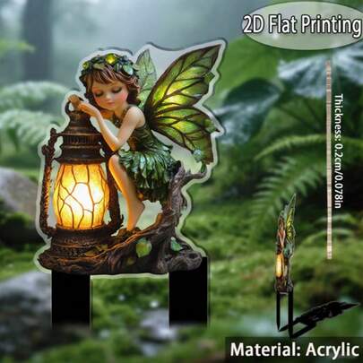 2D Flat, 1pc Acrylic Fairy Garden Decor Stake, Outdoor Garden Decoration, Fantasy Inspired Art, Ideal Gift For Gardening Enthusiasts