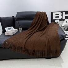 1pc Solid Color Diamond Plaid Knitted Blanket, Nordic Style Acrylic Rectangular Minimalist Sofa Cover Throw Blanket, Bedroom Leisure Knit Blanket - Coffee - View 6