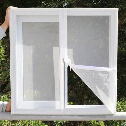 White Zipper Window Mesh Screen Set Self-Adhesive Hook And Loop Installation Invisible Breathable PP Nano Anti-Insect Net