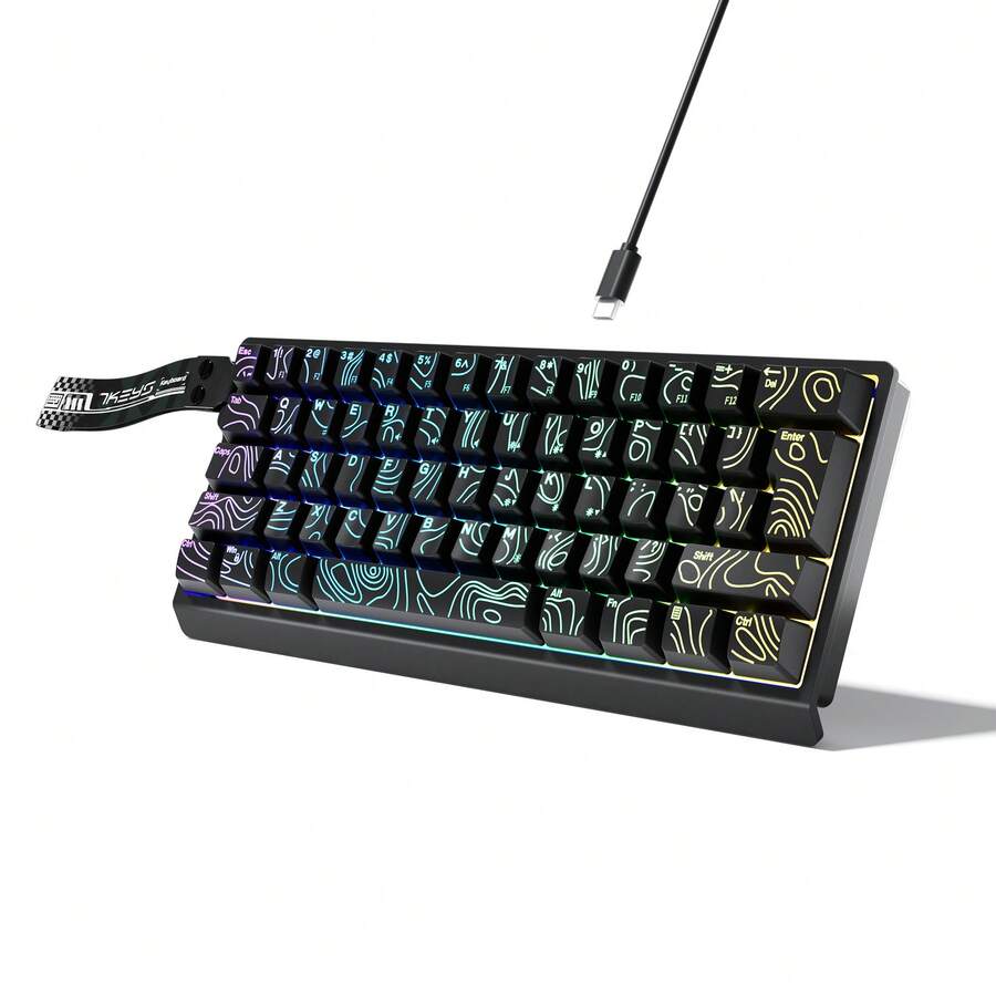60% Gaming Keyboard Numeric Keypad Mouse Set. Mini Gaming Keyboard With 61 Keys, Featuring Real RGB Backlighting. Detachable TYPE-C Cable Suitable For PC Gamers, Typists, Travelers And Business Travelers. Portable And Easy To Carry. - Black - View 1