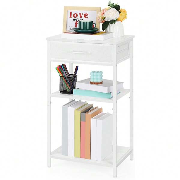 Printer Stand With Storage 3 Tier Home Printer Table With Drawers Multifunctional Under Desk Printer Shelf Holder Industrial End Table Nightstand For Fax Machine Scanner Files