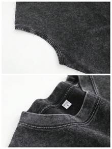 Hemo, Summer Men's Street-Style Japanese Cherry Blossom Pattern Vest, Slightly Stretchy Washed Black Round Neck Casual Outdoor Sleeveless Top - 黑色 - 查看 3