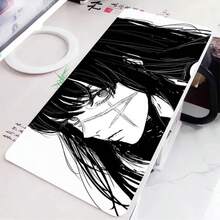 1 pieza Alfombrilla de ratón grande con diseño de chica anime en blanco y negro, accesorios de juego con borde de bloqueo para escritorio, alfombrilla antideslizante para teclado de oficina - A - Ver 18