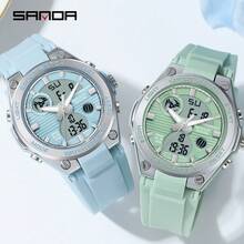 SANDA. SANDA 时尚夜光电子手表，男女通用 | 硅胶表带，50米防水，双显（指针/数字），秒表，世界时间，电池供电，合金表壳，不可充电纽扣电池，青春时尚设计 - 6067-739 - 查看 9