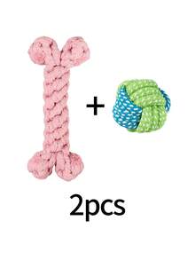 2pcs Dog Bone Shaped + Ball Knot Toy Set, Handwoven Durable Chew Toy, Helps Clean Teeth, Interactive Fetch Game Toy For Dogs - Multicolor - View 7
