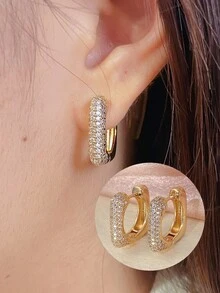 1对女士耳环，微镶嵌合成锆石优雅几何耳环，精致百搭耳钉 - 耳圈 - 查看 10