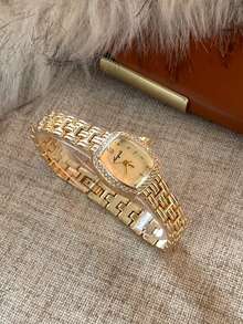 1 buah Jam Tangan Quartz Minimalis Wanita Warna Emas/Perak, Bertatahkan Rhinestone Baru, Cocok untuk Pemakaian Sehari-hari dan Dekorasi - Emas - View 7