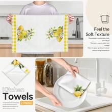 2pcs Kitchen Towels, Modern Kitchen Supplies Blue Plaid Lemon Pattern Super Soft Microfiber Kitchen Towels, 40*60cm/15.7*23.6in Towels, Single-Sided Printed, Kitchen Dish Cloths, Suitable For Restaurant Kitchen Bathroom Decor, Holiday Gift - Multicolor - View 8