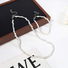 1 Necklace + 1 Bracelet Set, Fashionable Faux Pearl Beaded Jewelry Set For Women - A - View 7