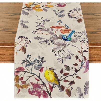 1 قطعة من عداء الطاولة ذو طبعة الطيور الطنانة والزهور الخريفية، مناسب لديكور المطبخ وطاولة الطعام في حفلات المنزل في فصل الصيف وعيد الشكر، المقاس 33 * 183 سم