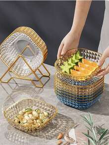 4/1pc Golden Edge Plastic Diamond Texture Tray - Washable, Reusable Kitchen Supplies - Multicolor - View 4