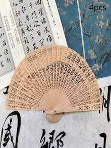 6/4/2pcs Fragrant Sandalwood Fans, Dolphin, Star, Honeycomb, Sunflower Hollow Carved Fans, Handmade Wedding Favors, Slight Imperfections May Exist, Purchasing Implies Acceptance - Wooden Fan - View 9