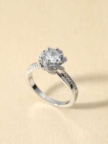 1pc Popular Women's Fashion Elegant Luxury Zirconia Copper Ring, Wedding Engagement Party Jewelry Gift - Silver - View 4