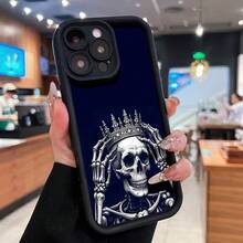 Skeleton Crown Design Phone Case Compatible With  17,  16 Pro Max,  15 Pro Max,  13, And  12. Made Of TPU Material, Providing Shockproof And Drop Protection, With An Elegant And Skin-Friendly Surface And A Striking Appearance, Making It An Ideal Gift For Family, Friends, Lovers, Boyfriends/Girlfriends, And For Halloween. - Black - View 1