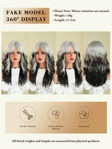 NICKY WALL 20 Inch Long Wavy Wave White Wig With Curtain Bangs,Black Ombre, Heat Resistant Synthetic Fiber Wig, Suitable For Daily Wear Party Use - 漸層黑色 - 查看 5