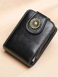 女士小型化妆包，便携式带镜子，红包款式，牛皮迷你化妆袋 - 黑色 - 查看 3