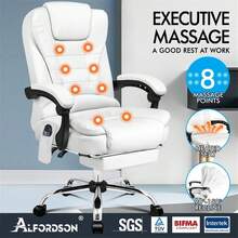 ALFORDSON Ergonomic Office Chair With 150 °   Recline & Footrest, Computer Desk Chairss With Massage & Heated Seat, Executive Swivel Leather Video Game Chair, Max 180kg (Dale White) - PU棕色 - 查看 3