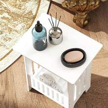 Small Side Table | Modern Bedside End Table With Storage Shelf, Coffee Table Lamp Stand For Living Room, Bedroom, Bathroom, Office & Hallway - White - View 5