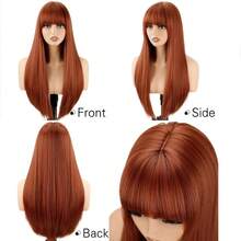 26 Inch Ginger Straight Wig, Bangs Wig, Synthetic Wig, Suitable For Daily Wear And Parties - Multicolor - View 4