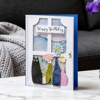 1 件猫咪和瓶子剪贴簿模具 - 非常适合纸艺、卡片制作、剪贴簿和 DIY 相册装饰，该模具采用耐用的金属结构！