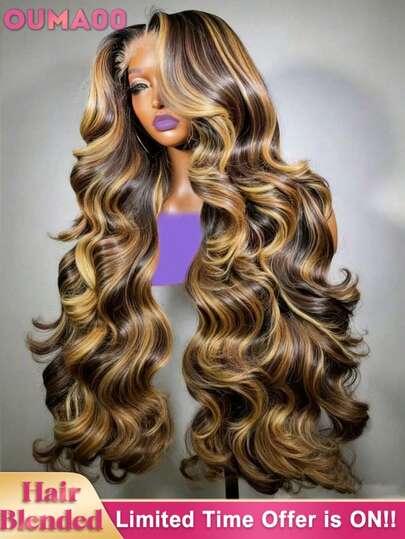 200%高密度水波纹假发 - 34英寸原生人发混纺，13x6 13x4 5x5高清蕾丝前额，预先拔毛，无需胶水，女士即戴即用，自然色蓬松卷发