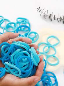 100个渐变蓝色发圈，高弹力橡皮筋，非常适合女孩和女士扎高马尾，多功能造型发饰，日常使用材质，送给女朋友和家人的理想礼物 - 漸變藍 - 查看 4