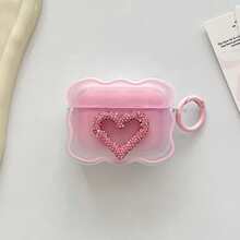 Fully Rhinestoned Heart Design Protective Case Compatible With Apple 4, Pro 2/Pro/Pro 3 (Earphones Not Included), Fashionable And Versatile Choice - Pink - View 12