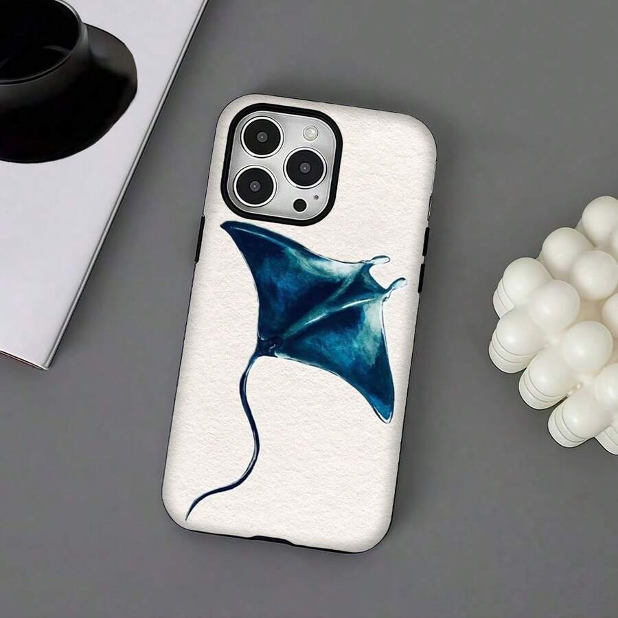 1Pcs Fashion Manta Ray Pattern Black Phone Case For IPhone 17/11, 12, 13, 14, 15, 16 Plus Pro Pro MAX XS MAX XS/X , High-End And Fashionable,Phone Cover Protective, The Best  Gift For Your Friends And Family, Suitable For Both Men And Women - 黑色 - 查看 1