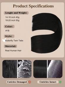 18 Inch 100% Human Hair Butterfly Invisible PU Lace Weft Hair Extensions, Natural Black Color, Genius Lace Weft Micro Loop Hair Extensions - S1B - View 6
