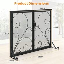 COSTWAY Double Door Fireplace Screen, 38 X 31 Inch Flat Fire Guard Screen W/ Magnetic Panels, Stable Support Rear & Front Brackets, Appealing Decorative Metal Fireplace Fence For Living Room, Black - one-size - View 2