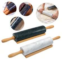 Premium Marble Rolling Pin With Stand – 46 Cm Heavy-Duty, Natural Gray Stone 2 Colors, Smooth Rotating Design For Effortless Dough Rolling, Polished Roller For Pizza Dough,Fondant,Pie Crust,Non-Stick Surface Easy To Clean. - GREY MARBLE - View 2