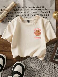 1pc Cookie Print Short Sleeve T-Shirt, Student Young Girl Summer Casual Top - Apricot - View 2