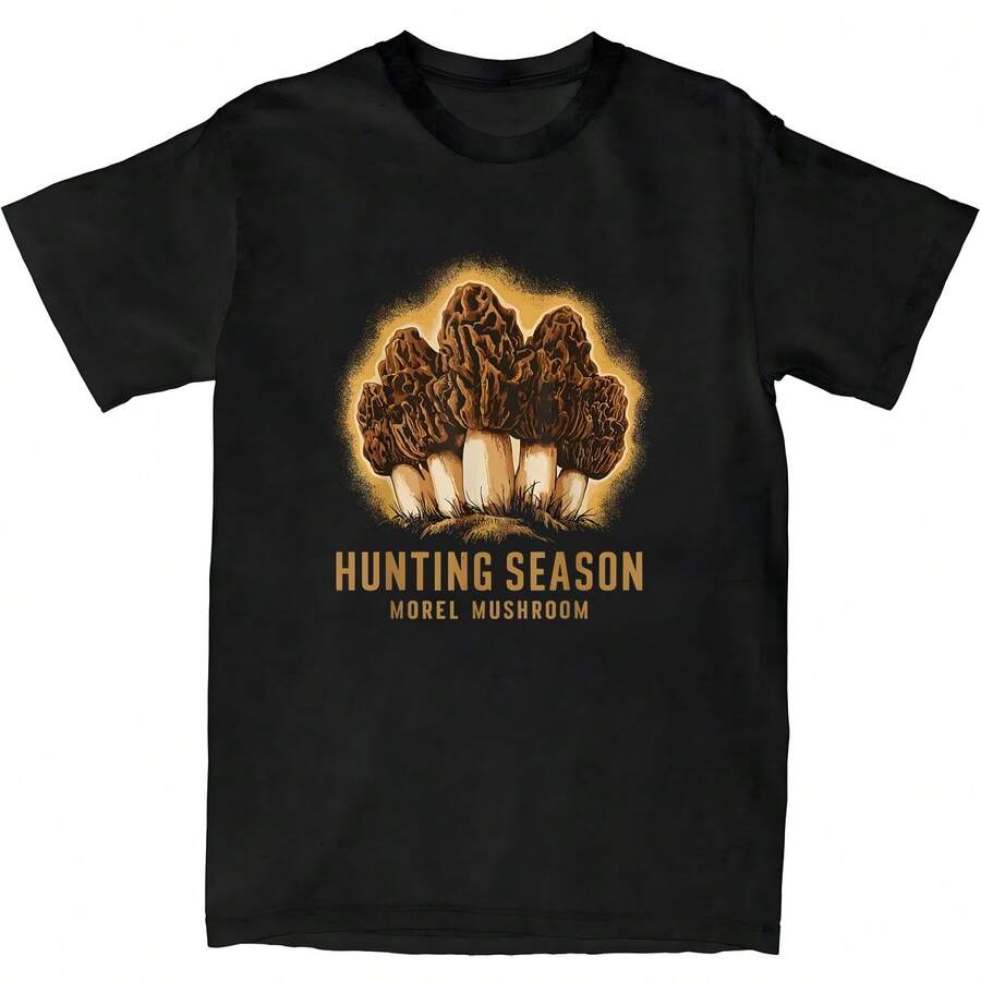Hunting Season Funny Morel Mushroom Foraging T-Shirt. - 黑色 - 查看 1