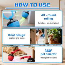 Interactive Smart Dog Ball Toy USB Rechargeable Automatic Rolling Dog Toy With Lights & Dog Sounds, Motion Activated Self Moving Pet Ball, Durable Chew Resistant Puppy Toy With Tail Rope For Indoor Play, IQ Training Exercise Toy For Small Medium Dogs Stress Relief Active Pet Toy - 藍色 - 查看 4