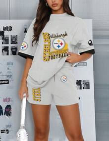 Pittsburgh Steelers Limited Edition Top And Shorts Two-Piece  , Football Men's And Women's Short Sleeve And Shorts Set Team For Game Day And Casual Summer Outfits - 混合色 - 查看 4