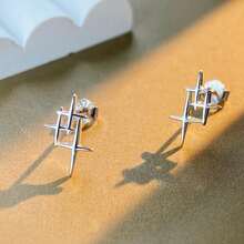 1 Pair Of Stylish Cross Studs, Stainless Steel Earrings, Women Jewelry Earrings Elegant Punk Style, The Best Gift For Party Friends - 銀色 - 查看 1