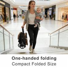 Lättviktsbarnvagn, Hopfällbar barnvagn för spädbarn, One-Touch-kollektion, Justerbart ryggstöd, Ventilerande nät, Lätt att bära, Lämplig för resor - Brun - Visa 7