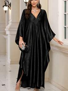 Đầm nữ thanh lịch dáng rộng tay cánh dơi, kiểu dáng thường ngày, thích hợp mặc ở nhà, đi nghỉ mát, màu đen, mùa xuân. - màu đen - Xem 7