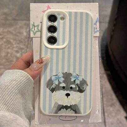 1pc TPU Material Cute Fresh Gentle Striped Bow Tie Schnauzer Dog Pattern Phone Case Suitable Compatible With Samsung S24/S23/S22/S21/S20FE/S10/A73/A72/A71/A55/A54/A53/A52/A51/A50/A33/A34/A32/A31/A25/A23/A21S/A15/A14/A13/A12, Note13Pro/Note12/Note11/Note9S/Note8/10A/9C/9A, Full Protective Soft Cover, Fashion, Gift For Girlfriend/Boyfriend/Couple/Husband/Friend/Bestie/Wife/Birthday