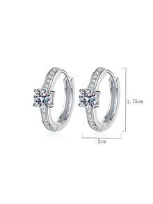 2pcs Minimalist 925 Sterling Silver 0.3Carat X 2 Moissanite Earrings, Suitable For Women's Daily Wear, Valentine's Day, Mother's Day, Party, Wedding, Anniversary Jewelry Gift - Silver - View 3