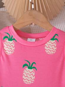 Đầm không tay dáng xòe dài đến đầu gối, in họa tiết trái cây, thích hợp cho bé gái mùa xuân và mùa hè. - Hồng - Xem 3