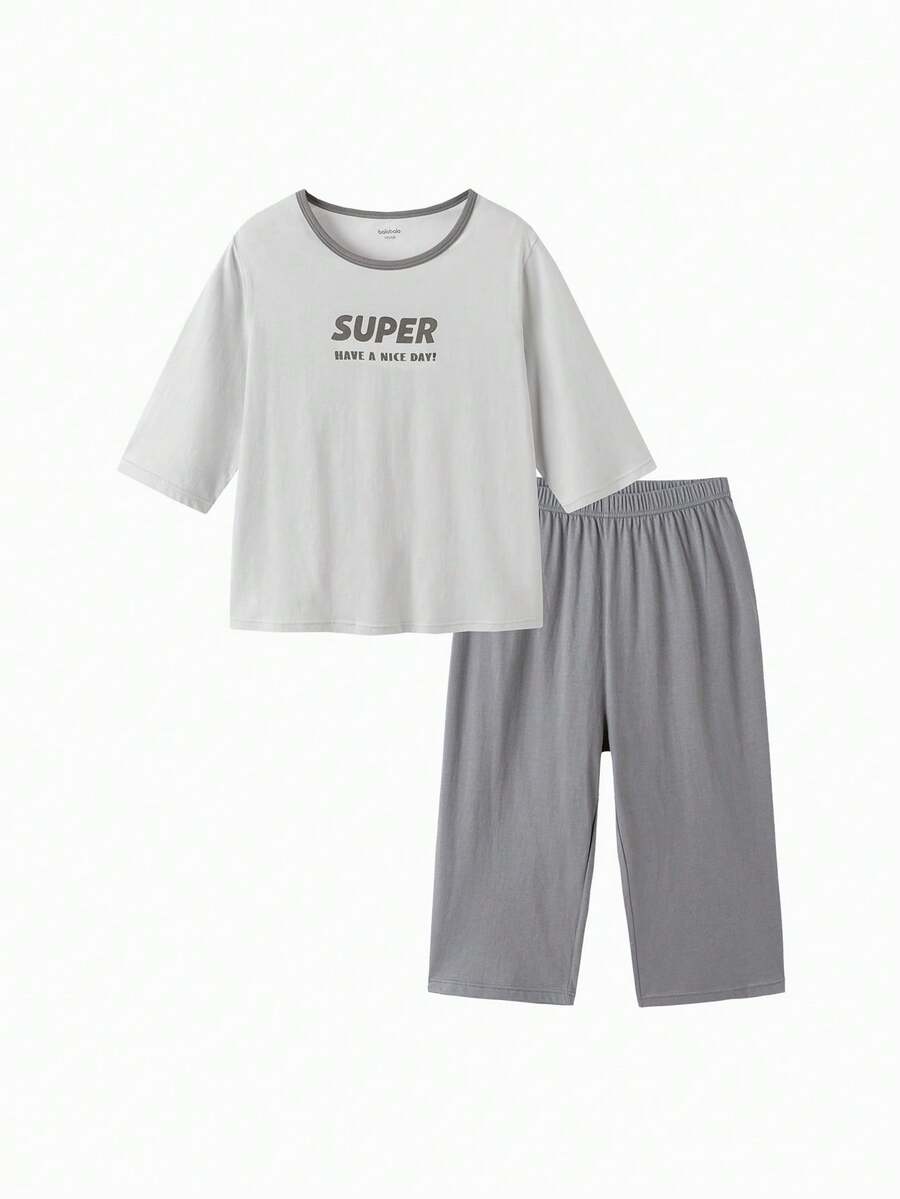 Balabala 儿童睡衣套装，纯棉材质，轻薄透气，夏季居家休闲服 - 灰色調 - 查看 1