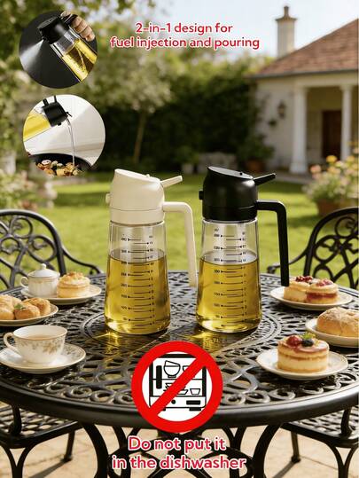 1 pieza Botella de aceite en aerosol portátil 2 en 1 y tanque de vertido, apta para aceite de oliva, botella de cocina de plástico, apta para cocinar, asar a la parrilla, freír con aire, hornear y ensaladas, diseño de pulverización y vertido 2 en 1, apta para camping al aire libre, cocina y otras ocasiones, artículos esenciales de cocina, color aleatorio