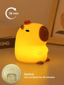 Cute Capybara Silicone Night Light, Rechargeable Animal Lamp Decor Suitable For Living Room, Birthday, Christmas, Holiday Gift For Boys And Girls - Yellow - View 9