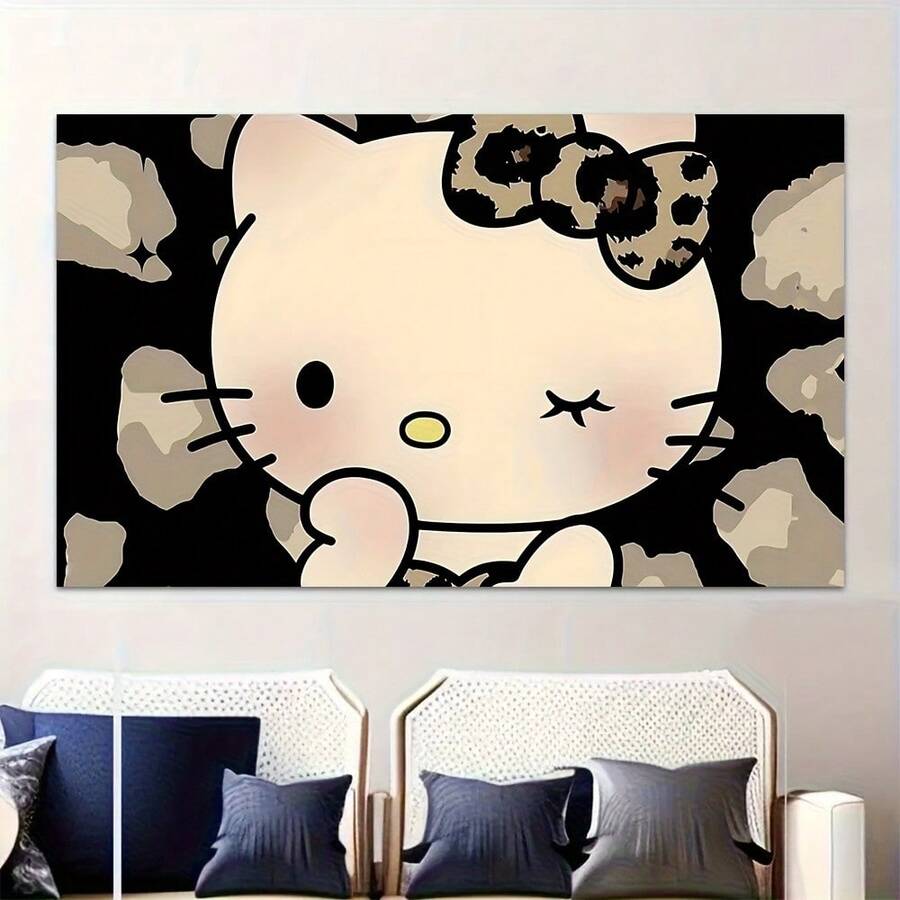 1 lá cờ polyester in hình Hello Kitty và da báo, thích hợp để trang trí tường nhà và gara trong nhà, quảng cáo ngoài trời, trang trí tiệc tùng ngày lễ. - Nhiều màu - Xem 1