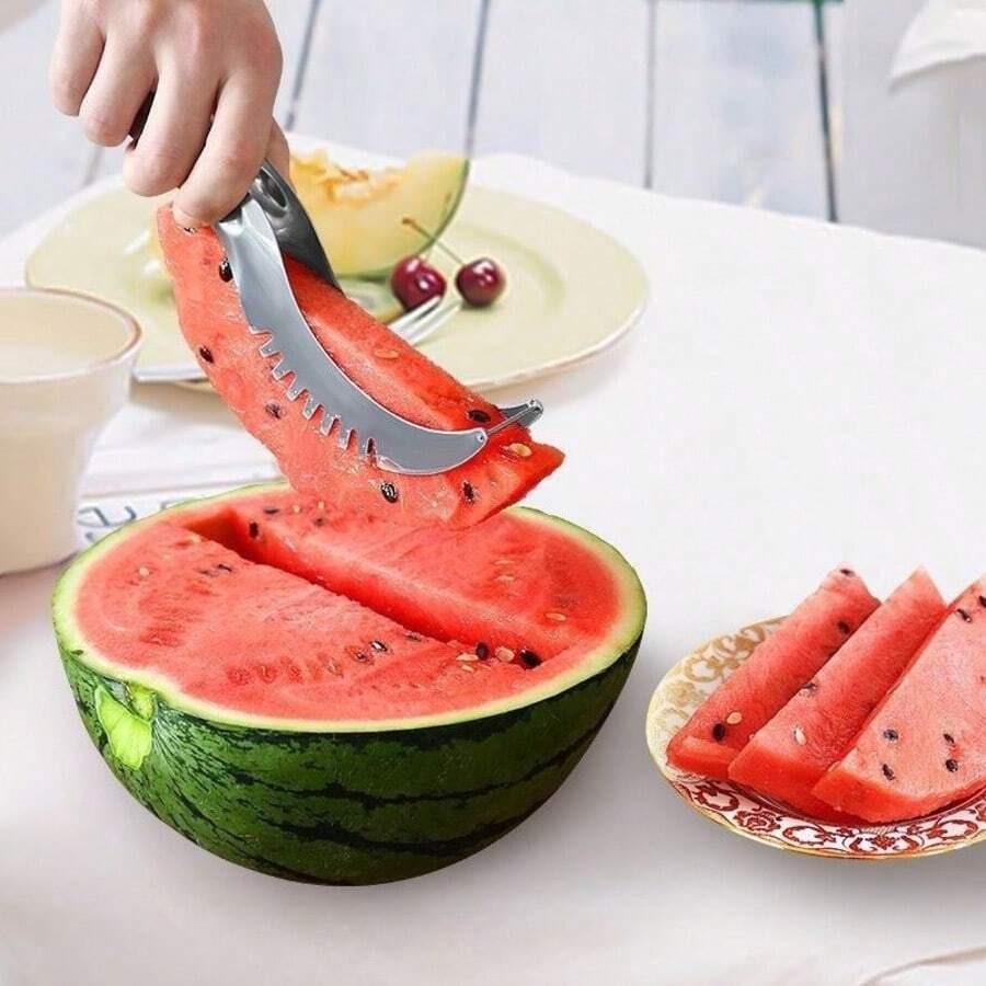 1pc Watermelon Cutter Slicer,Stainless Steel Watermelon Cube Cutter Quickly Watermelon Knife,Fun Fruit Knives Salad Melon Baller For Kitchen Gadget - Silver - View 1